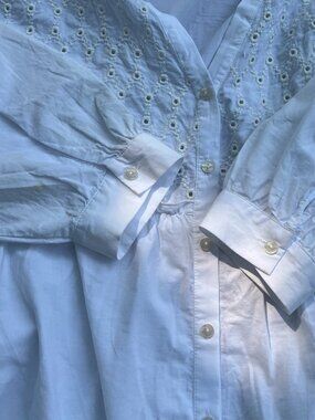 ZARA dress eyelet tiered boho cotton white LG button up vneck long sleeve NWOT